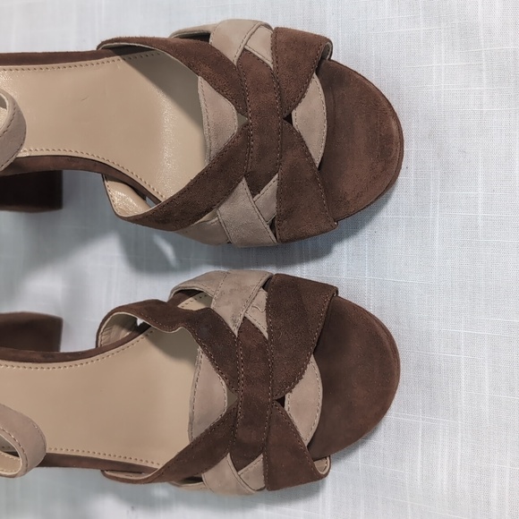 Michael Kors sandals, brown tan leather, thick heel, women's sz 9 - Picture 3 of 12